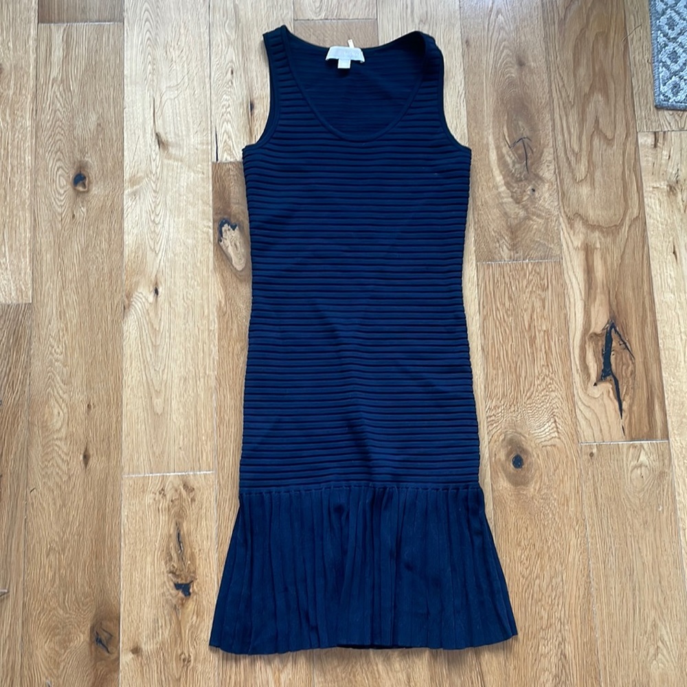 Michael Michael Kors Ribbed Pleated Dress in Navy